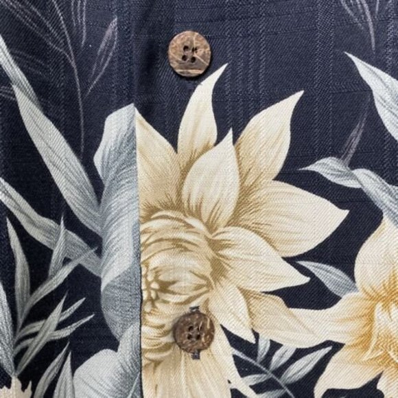 Tommy Bahama Tropical Button Up Shirt Short Sleeve Silk Dark Gray Men's L Flower - Picture 8 of 9